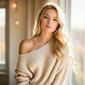 Serene Woman in Beige Sweater
