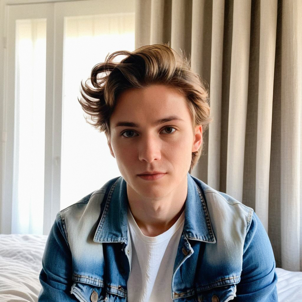 Thoughtful Young Man in Denim Jacket