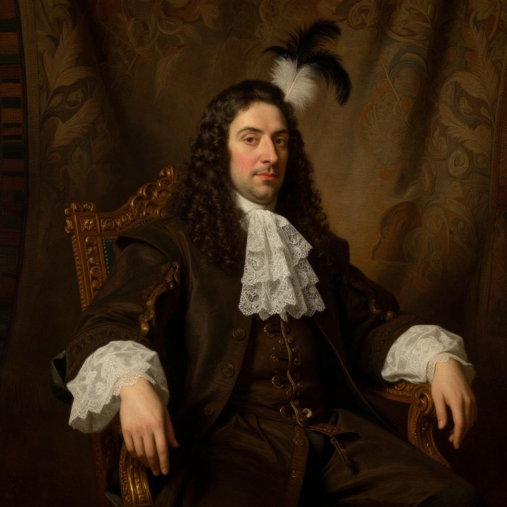 Baroque Portrait of a Man in 17th Century Attire with Lace Cravat