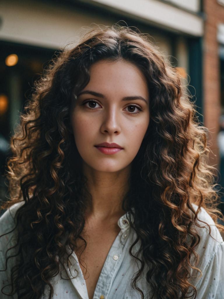 Serene Portrait of a Woman with Curly Hair