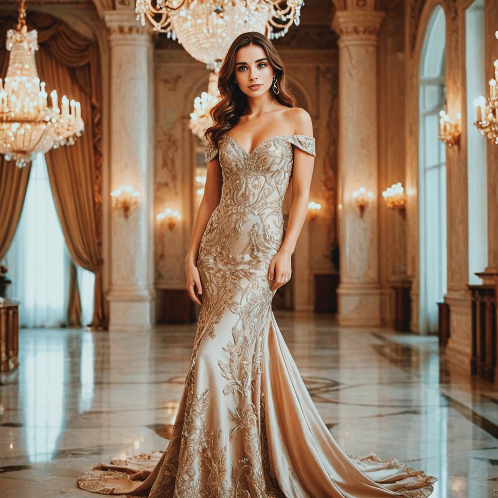 Elegant Woman in Off-Shoulder Mermaid Gown