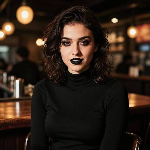 Confident Young Woman with Black Lipstick in Modern Ambient Setting