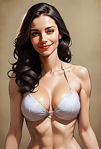 Digital Illustration of Woman in White Bikini Top with Long Hair