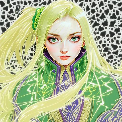 Alisha Anime Character with Blonde Hair and Green Outfit