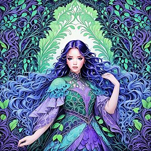 Fantasy Woman with Purple and Blue Hair