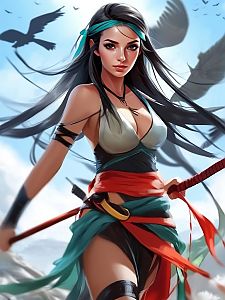 Fierce Woman Warrior with Red Sword