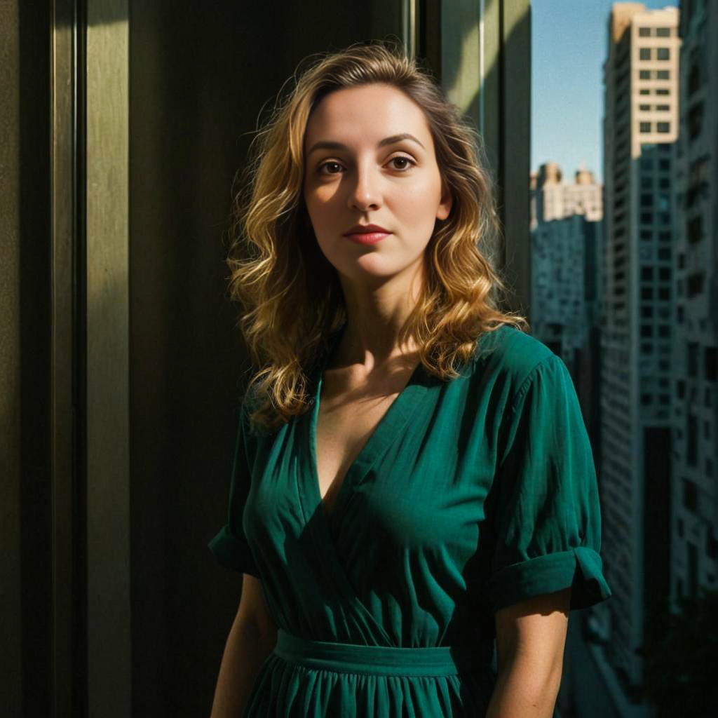 Young Woman in Green Dress by Window