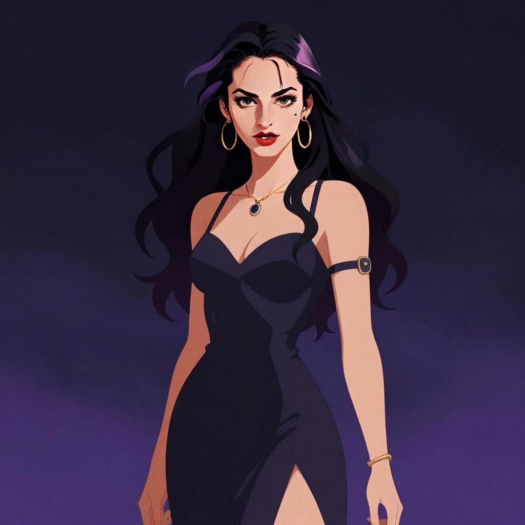 Confident Woman in Elegant Black Dress Digital Illustration