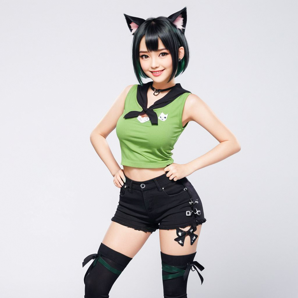 Confident Young Woman in Cat-Inspired Outfit