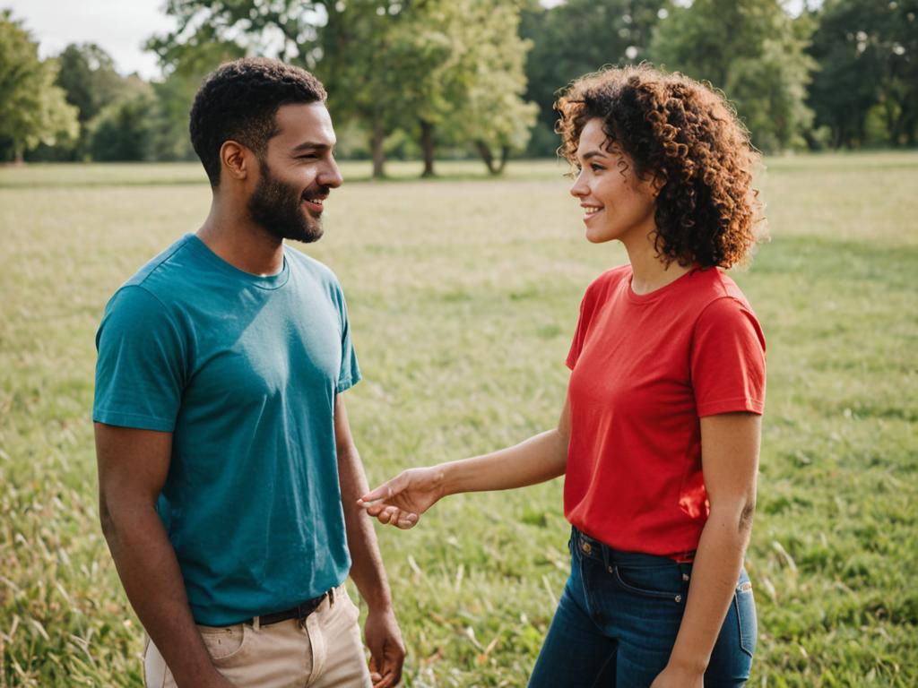 Affectionate couple in loving conversation outdoors