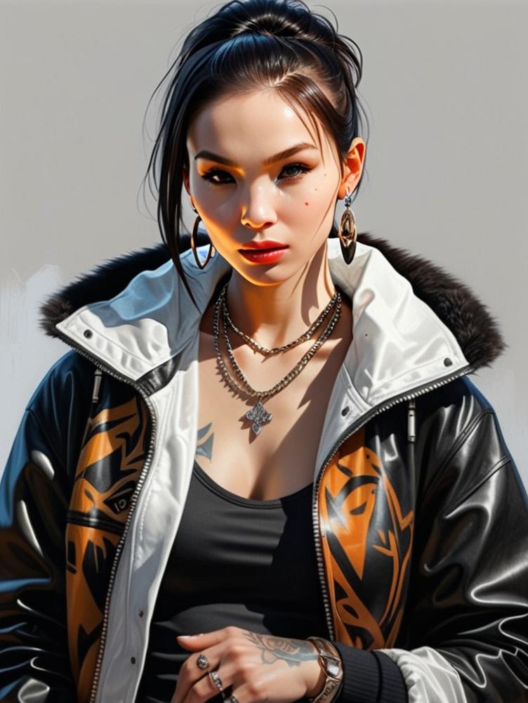 Confident Woman in Edgy Black and Orange Outfit Confident Woman in Edgy Black and Orange Outfit