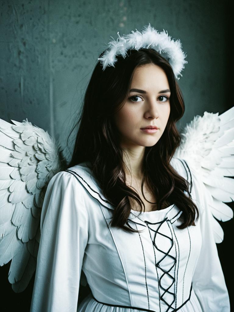 Woman in Angel Costume Cosplay Editorial Photography Photorealistic
