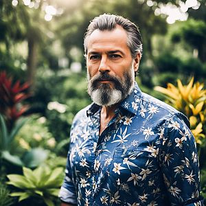 Distinguished Man in Tropical Garden