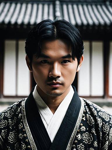 Traditional Asian Outfit Man Portrait with Intricate Embroidery