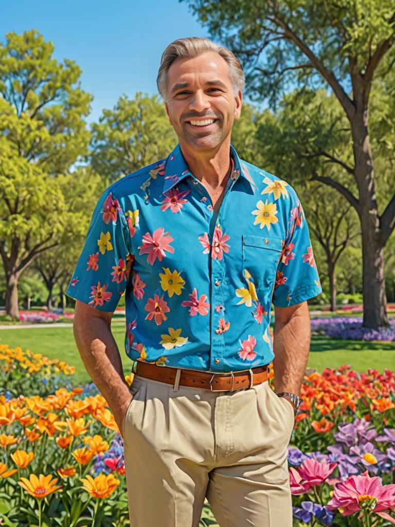 Optimistic Man in Vibrant Attire in Park