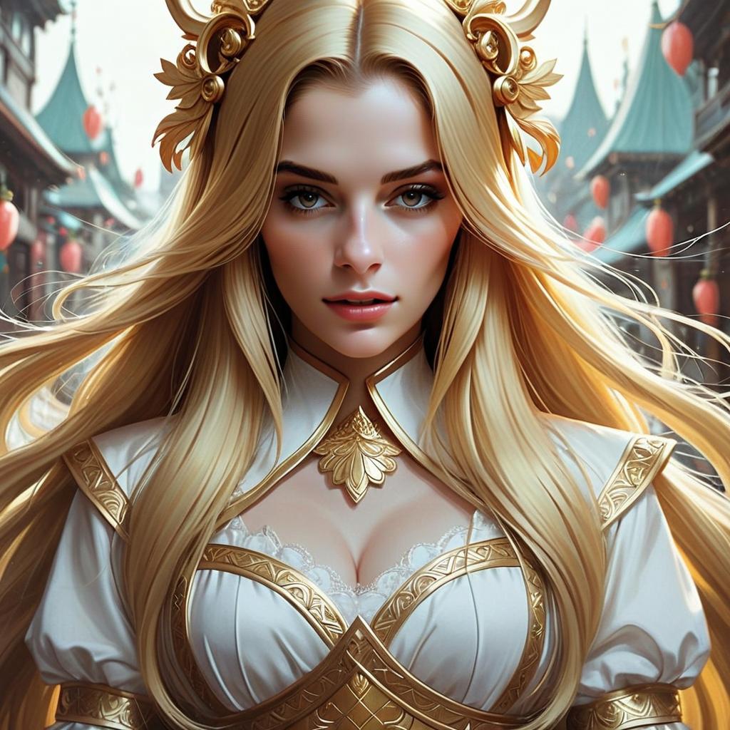 Regal Blonde Woman in Gold and White Medieval Armor Fantasy Portrait Regal Blonde Woman in Gold and White Medieval Armor Fantasy Portrait