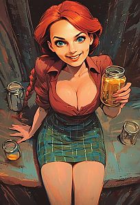 Confident Red-Haired Woman with Jars