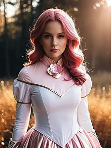 Realistic Rose Quartz Cosplay Woman Wearing Elegant Pink Costume