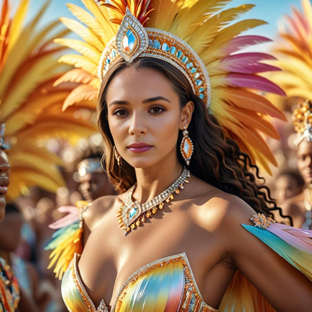 Stunning Woman in Vibrant Carnival Attire with Feathers