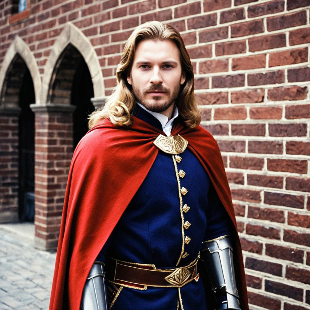Medieval Man in Royal Blue Costume