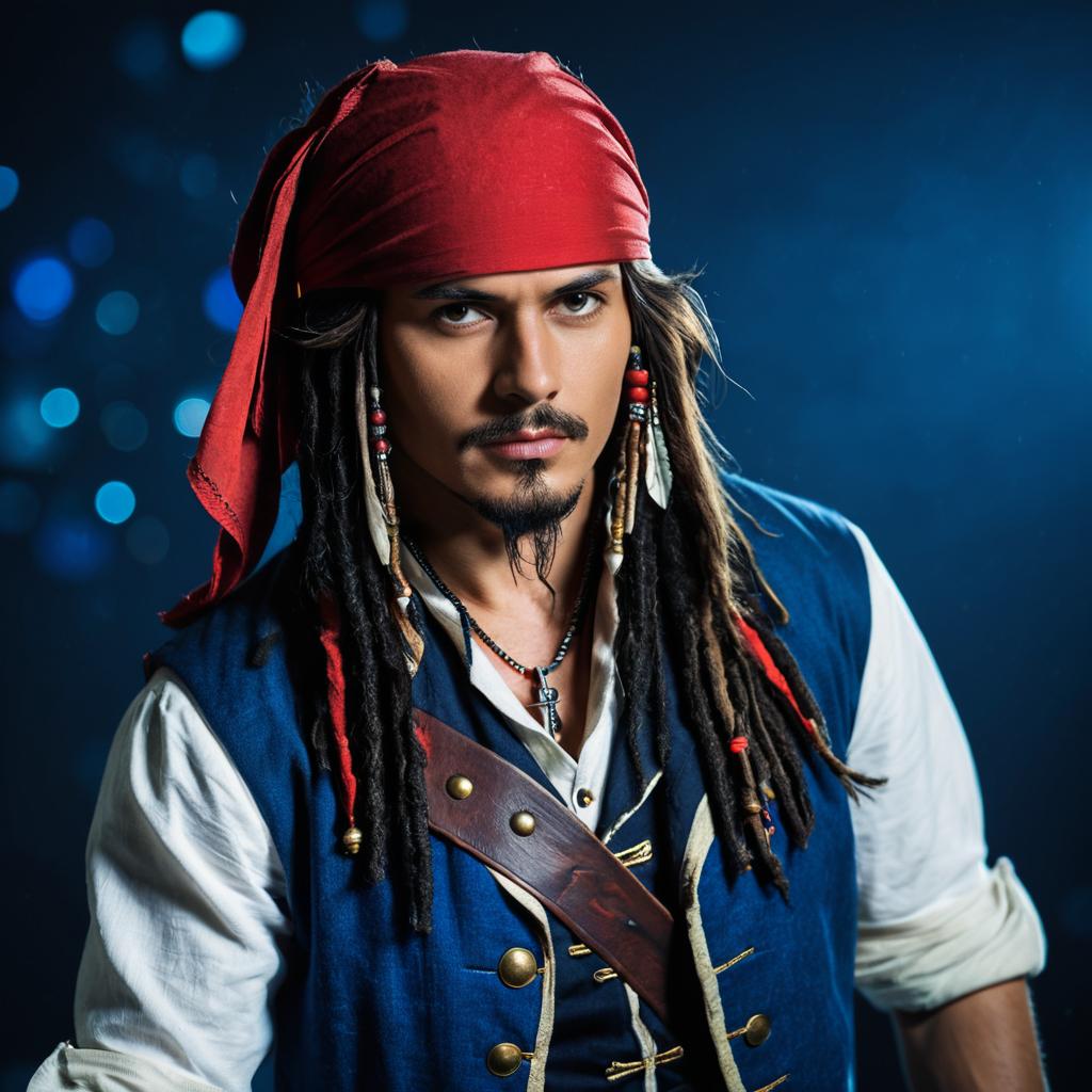 Realistic Portrait of a Pirate Man with Red Headscarf and Dreadlocks