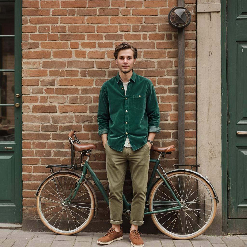 Confident Man in Casual Street Fashion by Bicycle