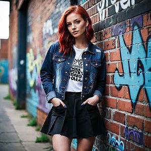 Stylish Young Woman with Red Hair in Urban Setting