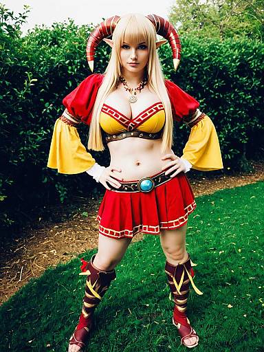 Gypsy Ragnarok Online Cosplay Woman in Red and Yellow Costume with Horns