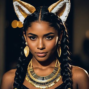 Regal Woman in Luxurious Outfit with Animal Ears