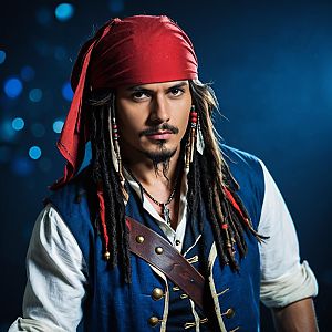 Realistic Portrait of a Pirate Man with Red Headscarf and Dreadlocks