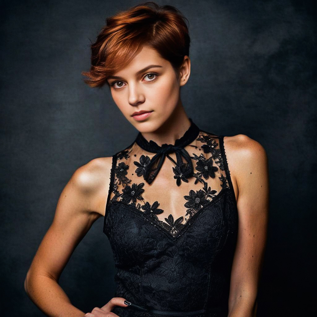 Confident Woman in Black Lace Dress Confident Woman in Black Lace Dress