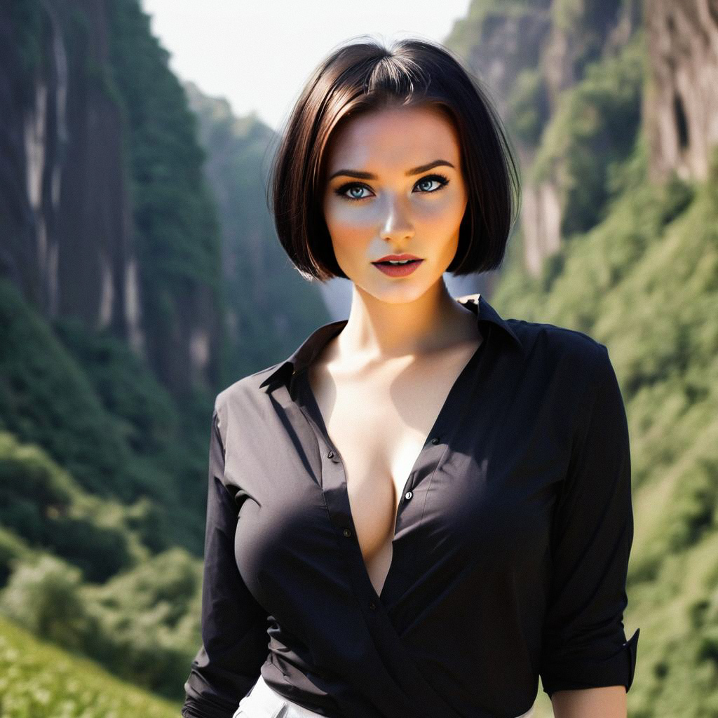 Woman with Blue Eyes in Mountain Landscape