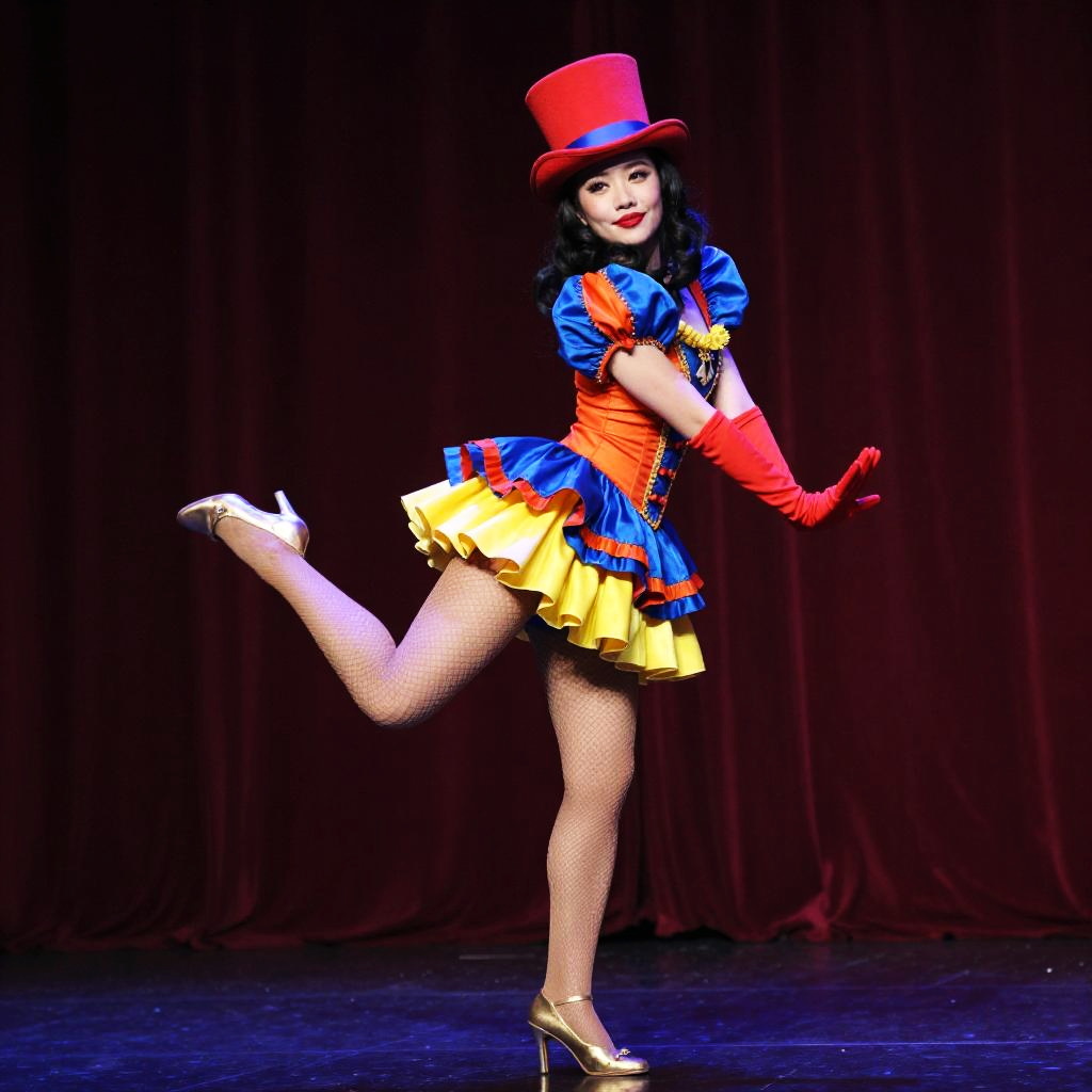 Woman in Colorful Carnival Costume Performing on Stage