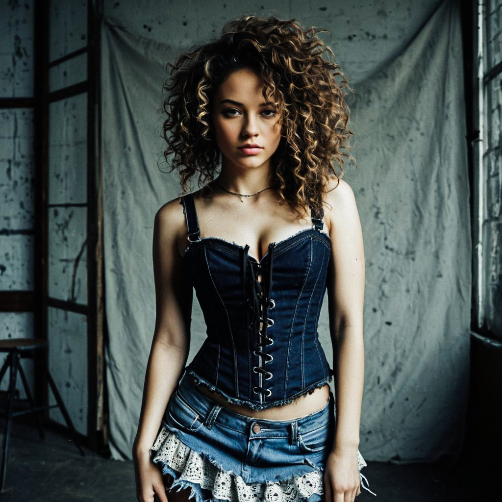 Confident Young Woman in Edgy Denim Fashion