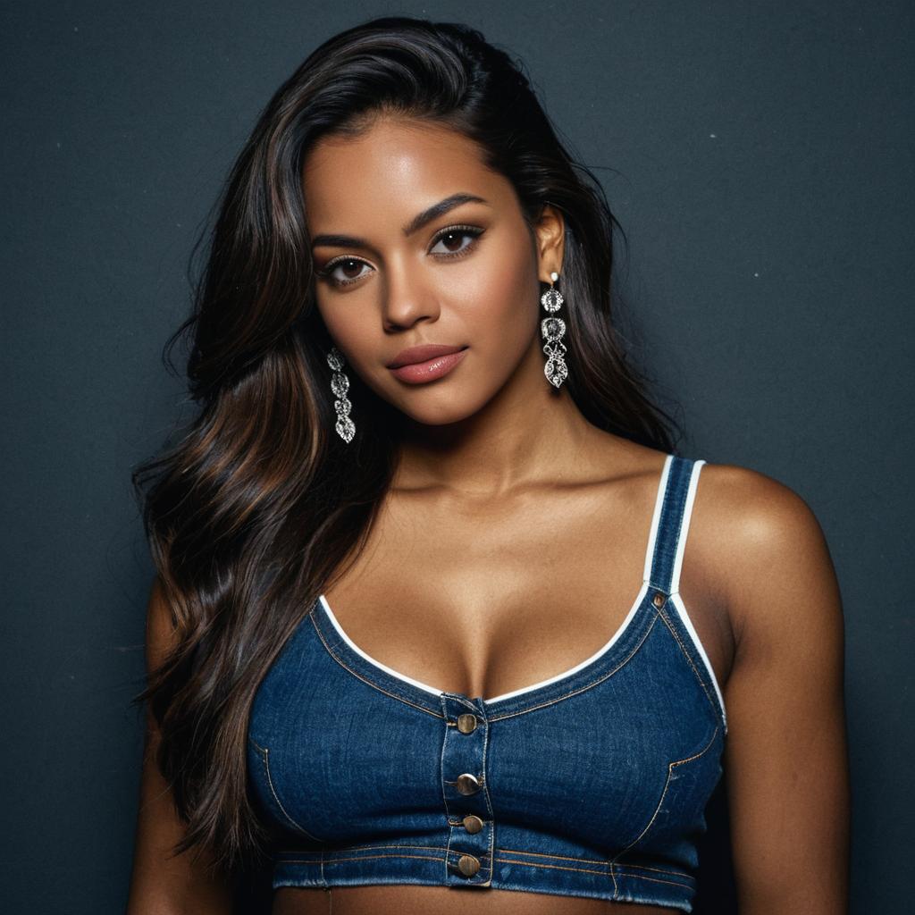 Confident Woman in Denim Crop Top