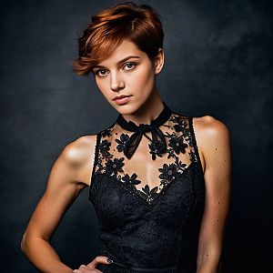 Confident Woman in Black Lace Dress