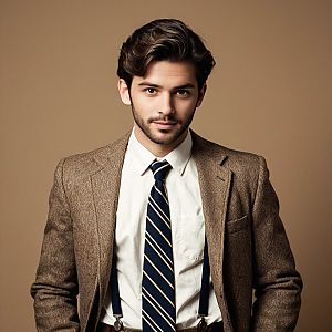 Vintage Fashioned Young Man in Brown Blazer