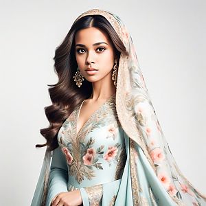 Elegant Woman in Blue Embroidered Dress