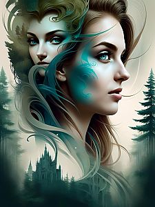 Surreal Woman in Mystical Forest