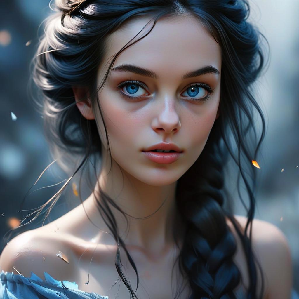 Close-up Portrait of a Young Woman with Blue Eyes