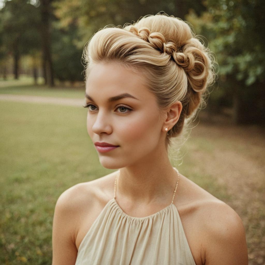 Chic Blonde Updo Portrait in Vintage Style