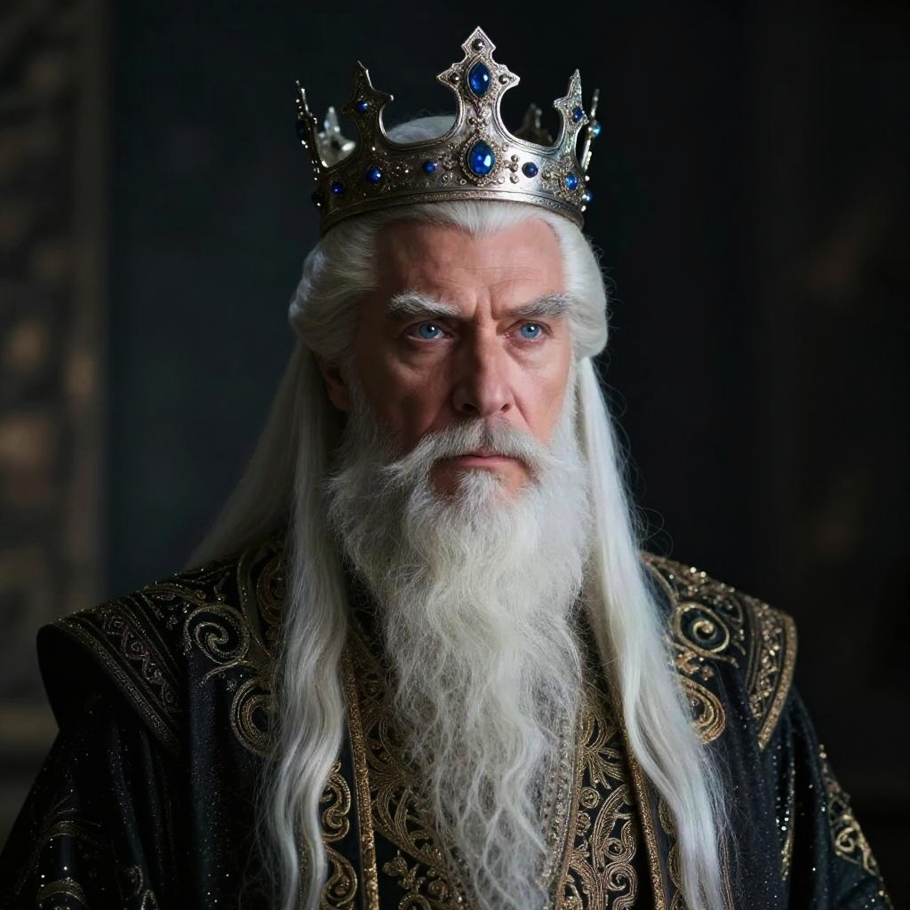 Regal Older King with Silver Crown and Elaborate Robe Portrait