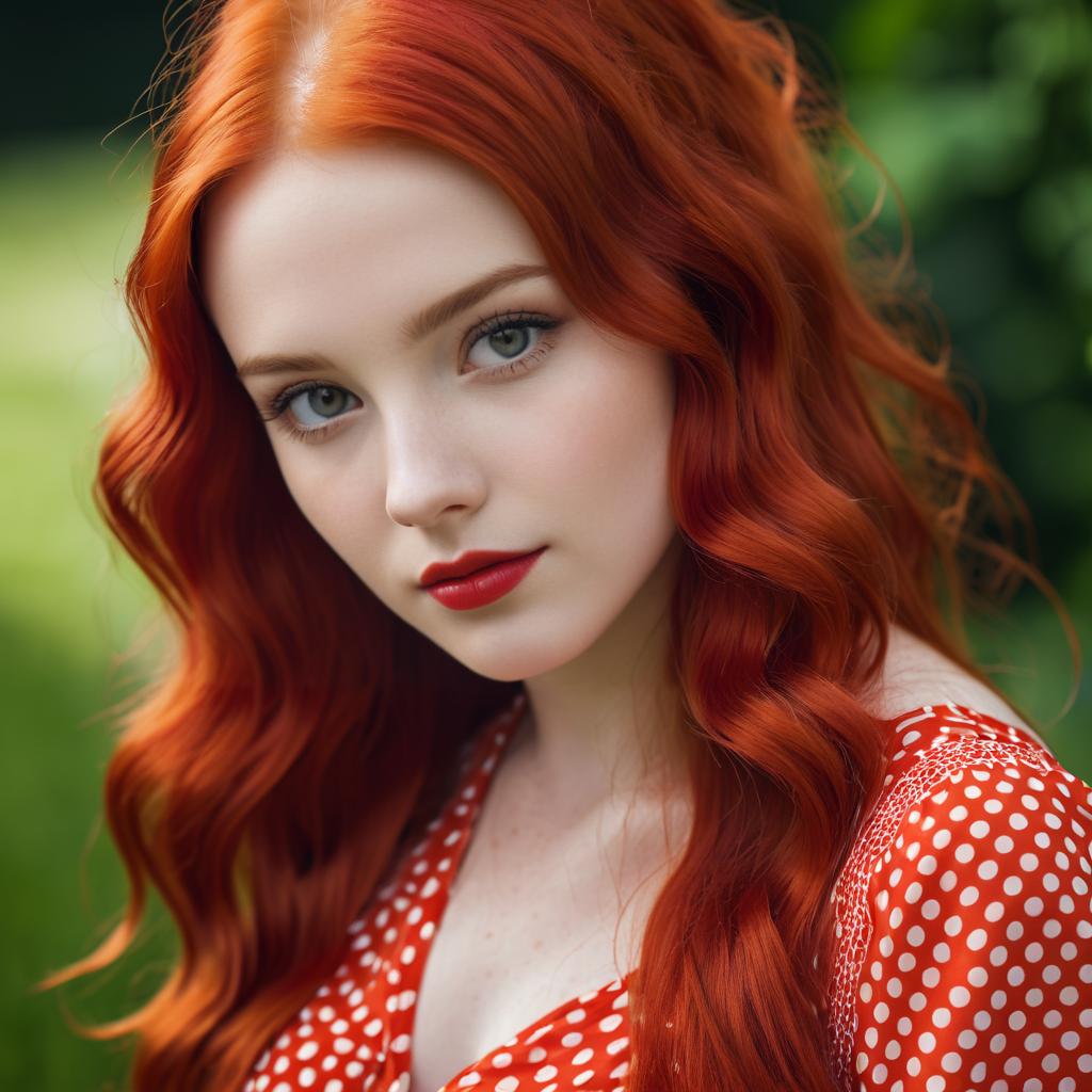 Redheaded Woman in Vintage Polka Dot Dress Portrait