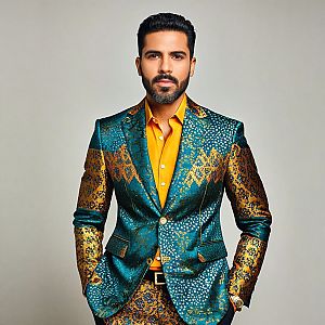 Stylish Man in Teal and Gold Suit