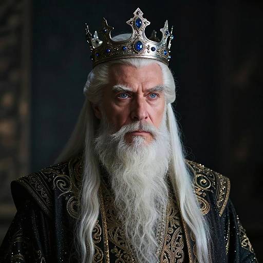 Regal Older King with Silver Crown and Elaborate Robe Portrait