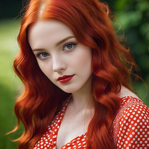 Redheaded Woman in Vintage Polka Dot Dress Portrait