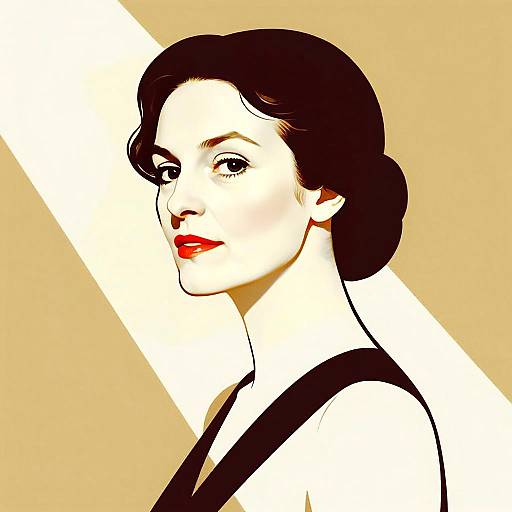 Elegant Woman Portrait with Red Lipstick in Minimalist Vector Art Style