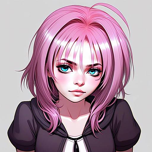 Pink-Haired Anime Girl Portrait with Blue Eyes