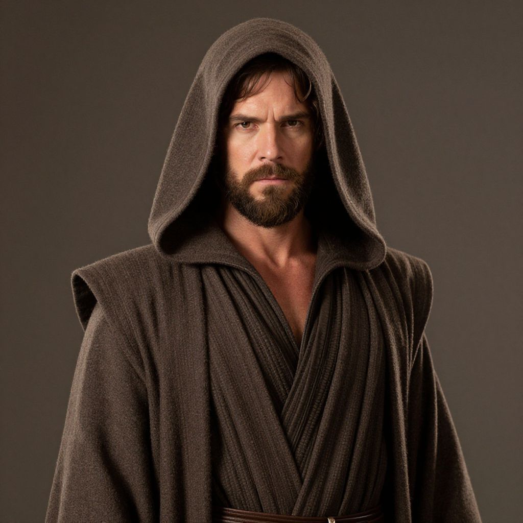 Man in Hooded Brown Jedi-Style Robe Portrait