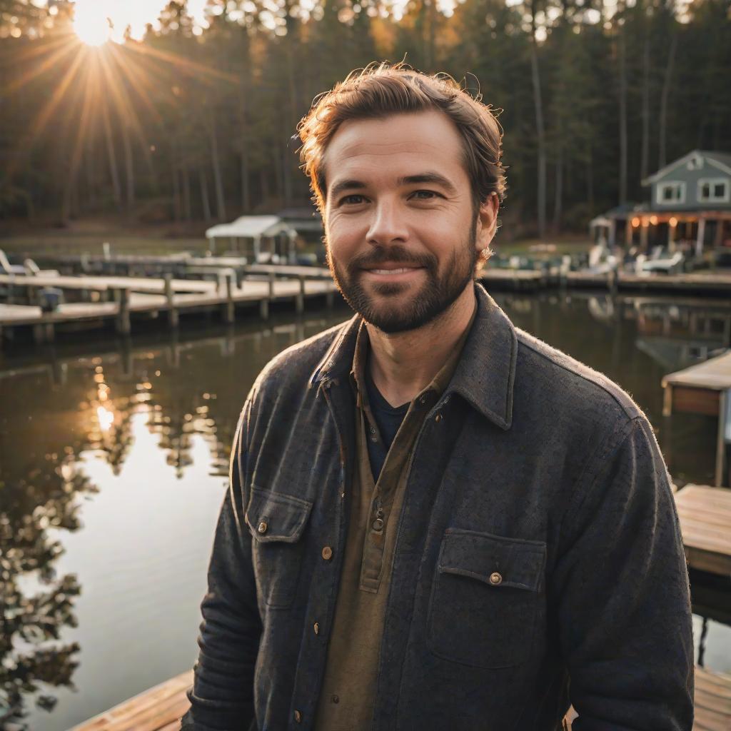 Bearded Man on Dock at Sunset Bearded Man on Dock at Sunset